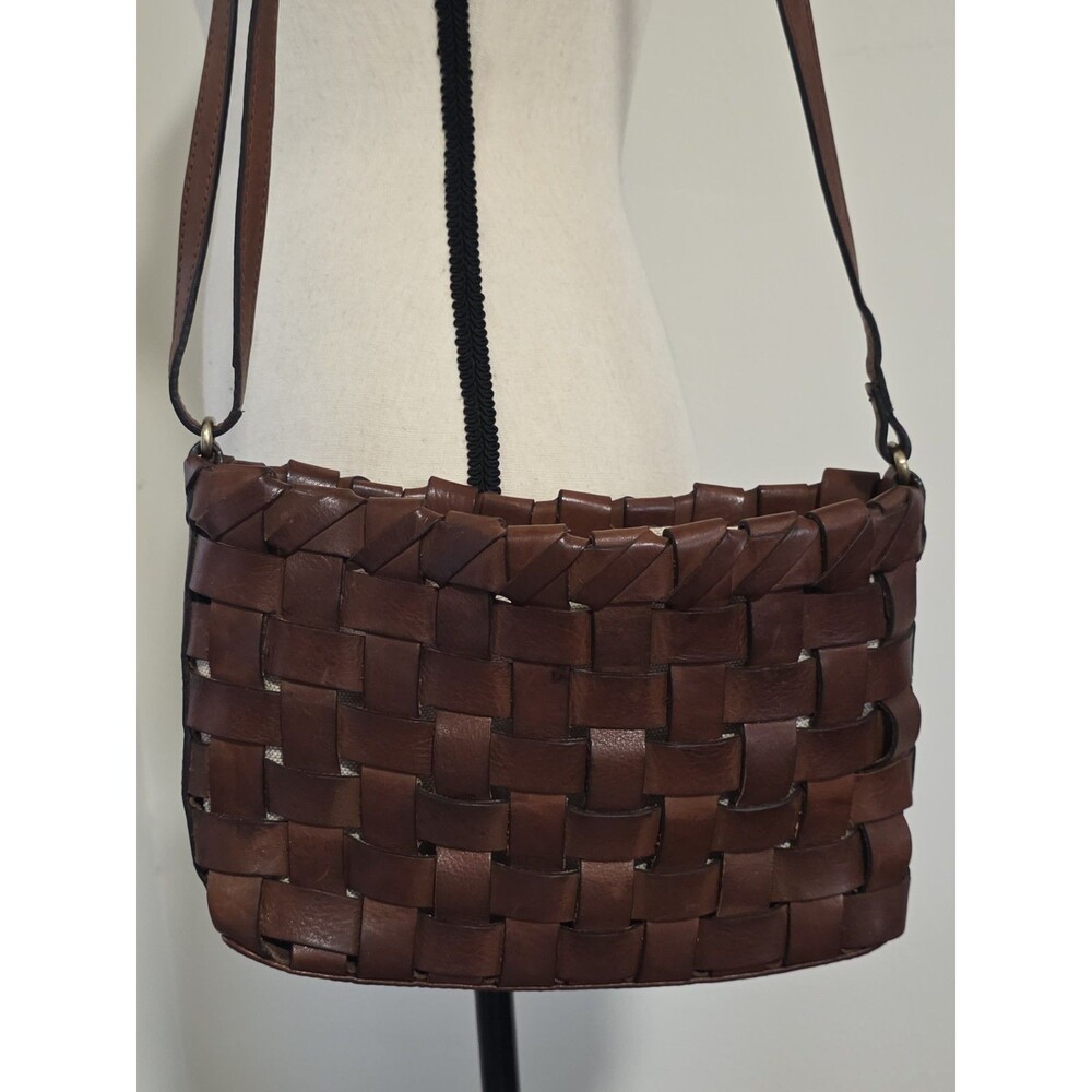 VintageBeauty Wide WOVEN LEATHER ShoulderBag w/innerZip Braided Detail PURSE EuC